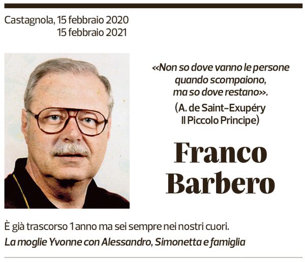 Annuncio funebre Franco Barbero