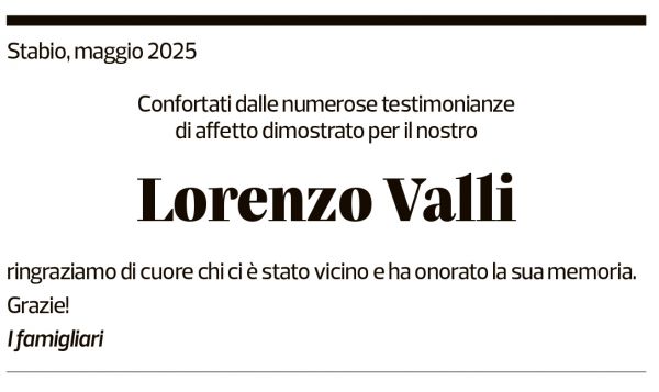 Annuncio funebre Lorenzo Valli