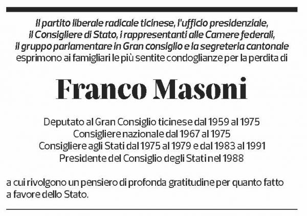 Annuncio funebre Franco Masoni