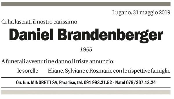 Annuncio funebre Daniel Bradenberger