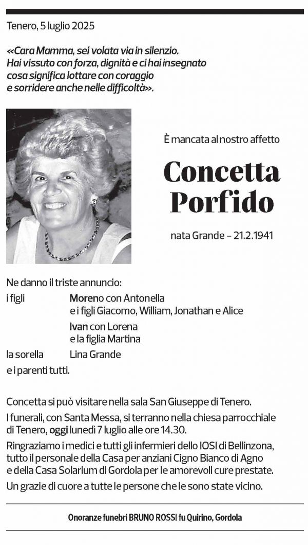 Annuncio funebre Concetta Porfido