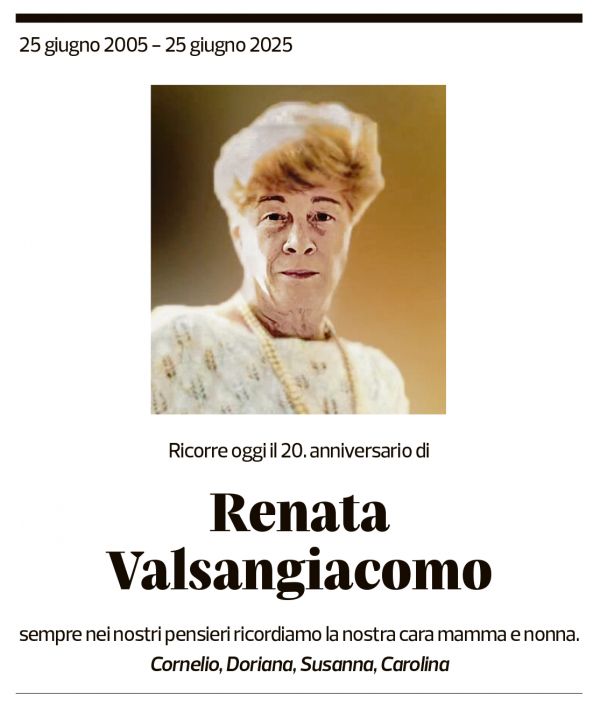 Annuncio funebre Renata Valsangiacomo