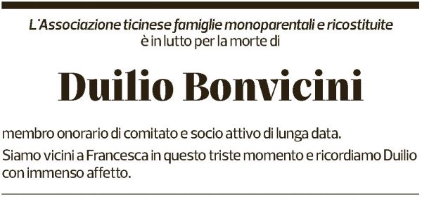 Annuncio funebre Duilio Bonvicini