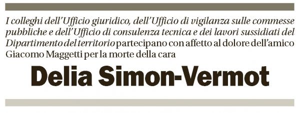 Annuncio funebre Delia Simon-vermot