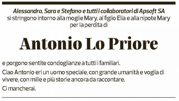 Annuncio funebre Antonio Lo Priore