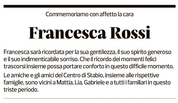 Annuncio funebre Francesca Rossi-lavizzari