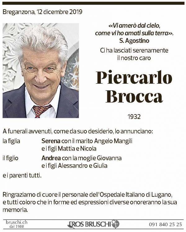 Annuncio funebre Piercarlo Brocca