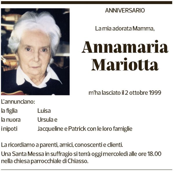 Annuncio funebre Annamaria Mariotta