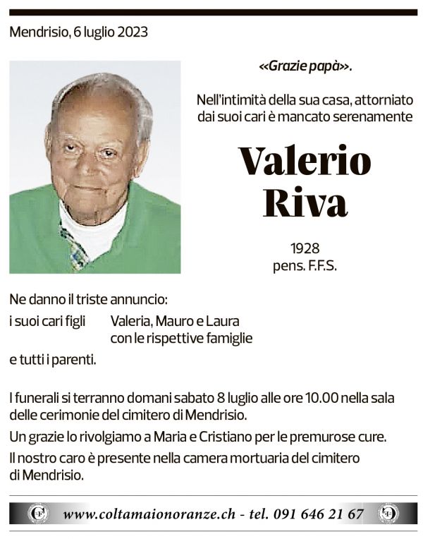 Annuncio funebre Valerio Riva