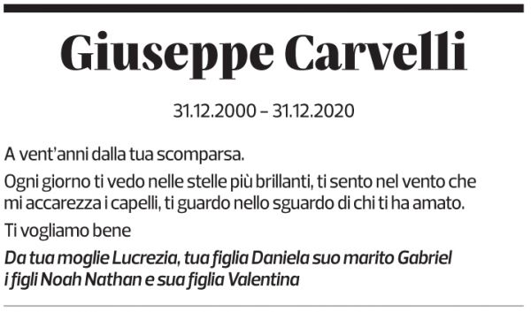 Annuncio funebre Giuseppe Carvelli