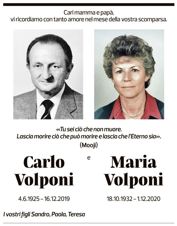 Annuncio funebre Carlo Volponi Maria Volponi