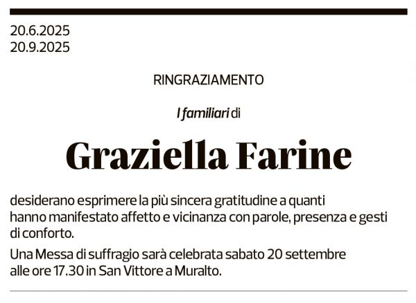 Annuncio funebre Graziella Farine