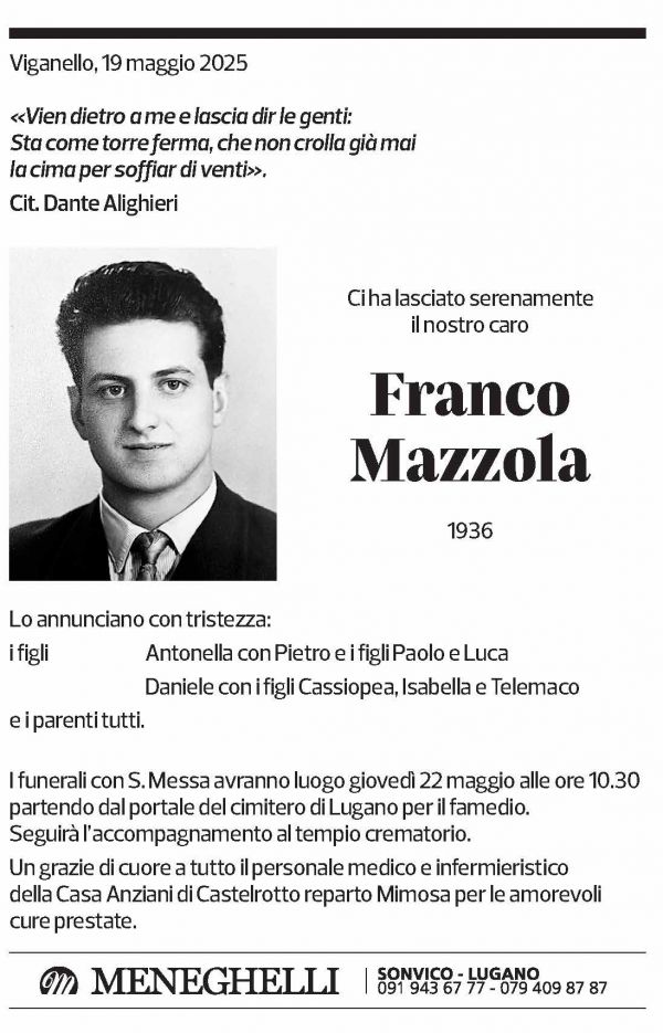 Annuncio funebre Franco Mazzola