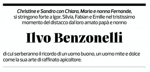 Annuncio funebre Ilvo Benzonelli