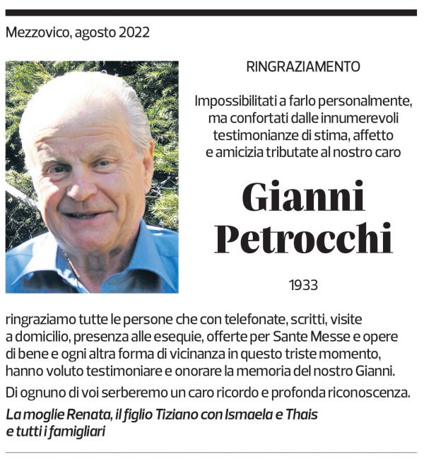 Annuncio funebre Gianni Petrocchi