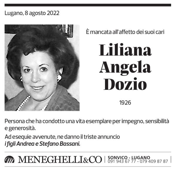 Annuncio funebre Liliana Angela Dozio