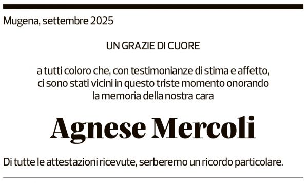 Annuncio funebre Agnese Mercoli