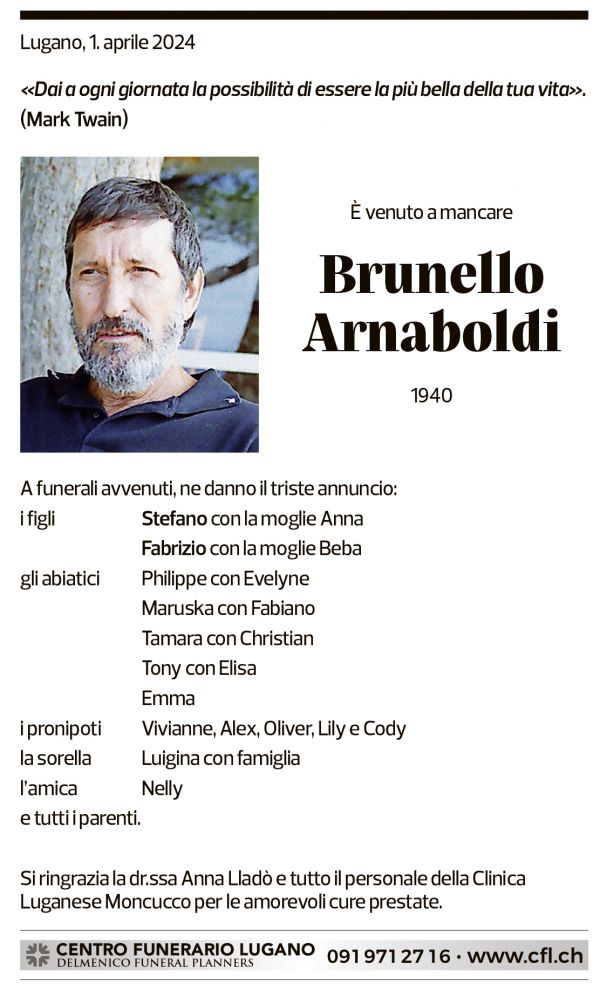 Annuncio funebre Brunello Arnaboldi