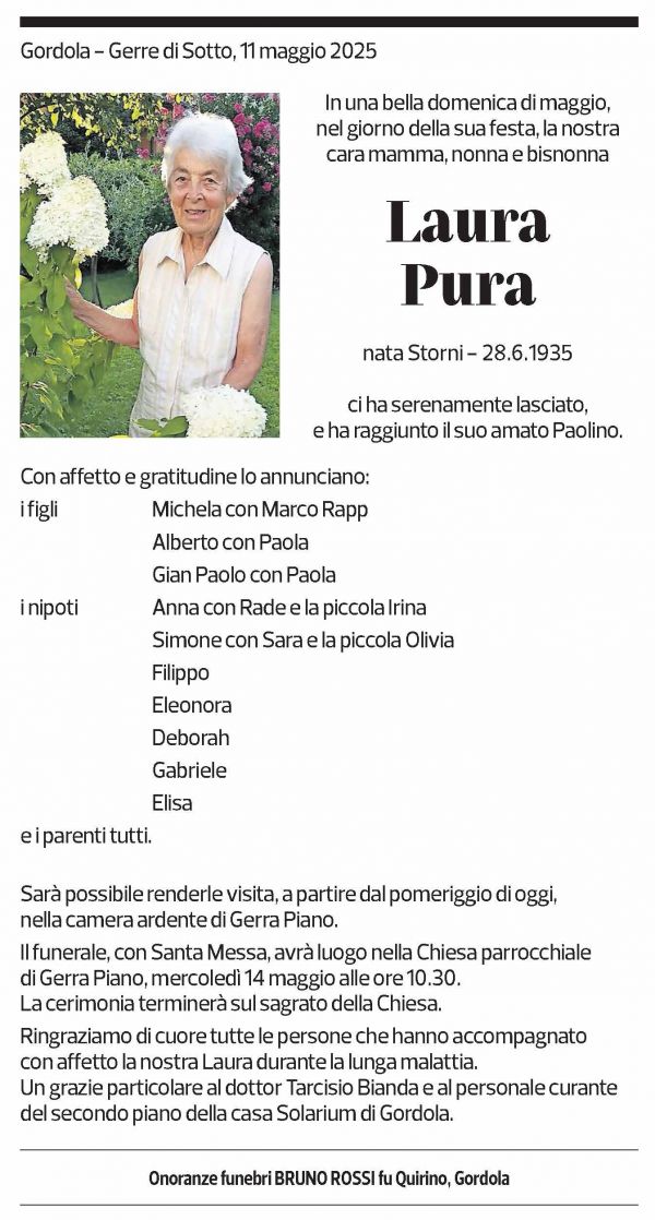 Annuncio funebre Laura Pura