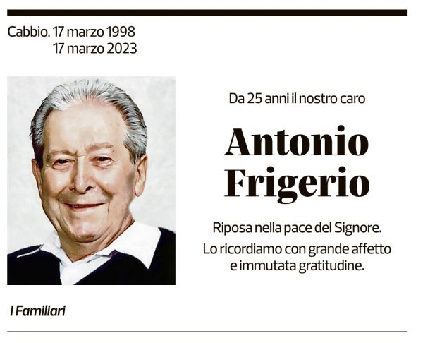 Annuncio funebre Antonio Frigerio