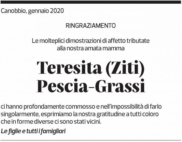 Annuncio funebre Teresita Pescia-grassi