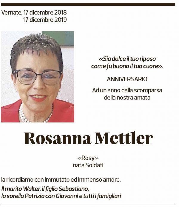 Annuncio funebre Rosanna Mettler