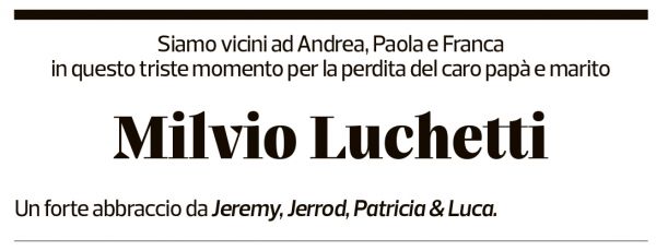 Annuncio funebre Milvio Luchetti