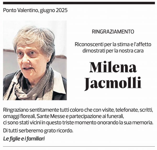Annuncio funebre Milena Jacmolli