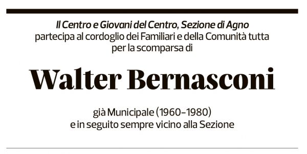 Annuncio funebre Walter Bernasconi