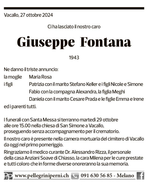 Annuncio funebre Giuseppe Fontana