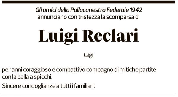 Annuncio funebre Luigi Reclari