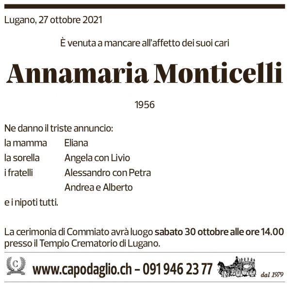 Annuncio funebre Annamaria Monticelli