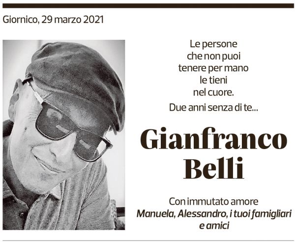 Annuncio funebre Gianfranco Belli