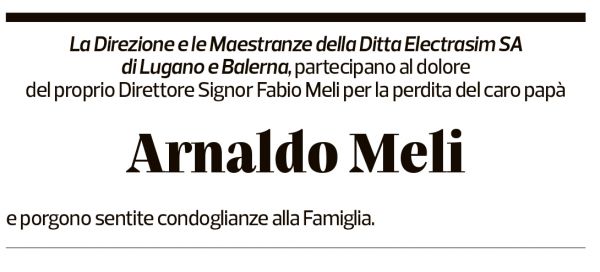 Annuncio funebre Arnaldo Meli