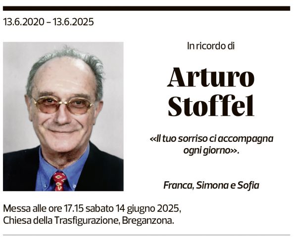 Annuncio funebre Arturo Stoffel