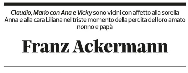 Annuncio funebre Franz Ackermann