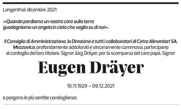 Annuncio funebre Eugen Dräyer