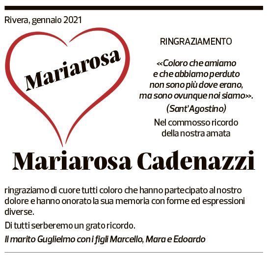 Annuncio funebre Mariarosa Cadenazzi