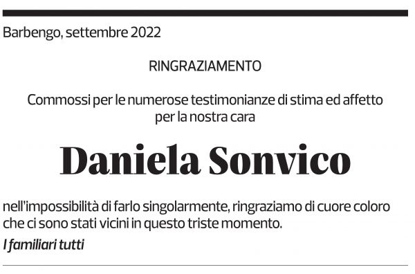 Annuncio funebre Daniela Sonvico