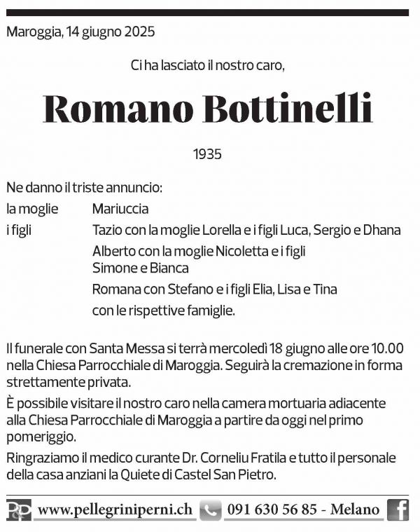 Annuncio funebre Romano Bottinelli