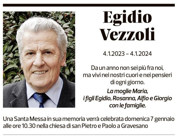 Annuncio funebre Egidio Vezzoli