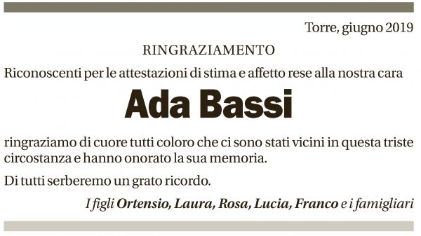 Annuncio funebre Ada Bassi