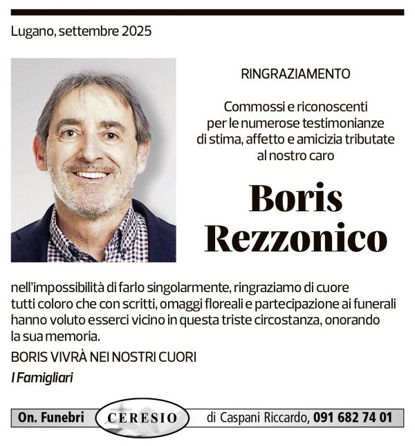 Annuncio funebre Boris Rezzonico