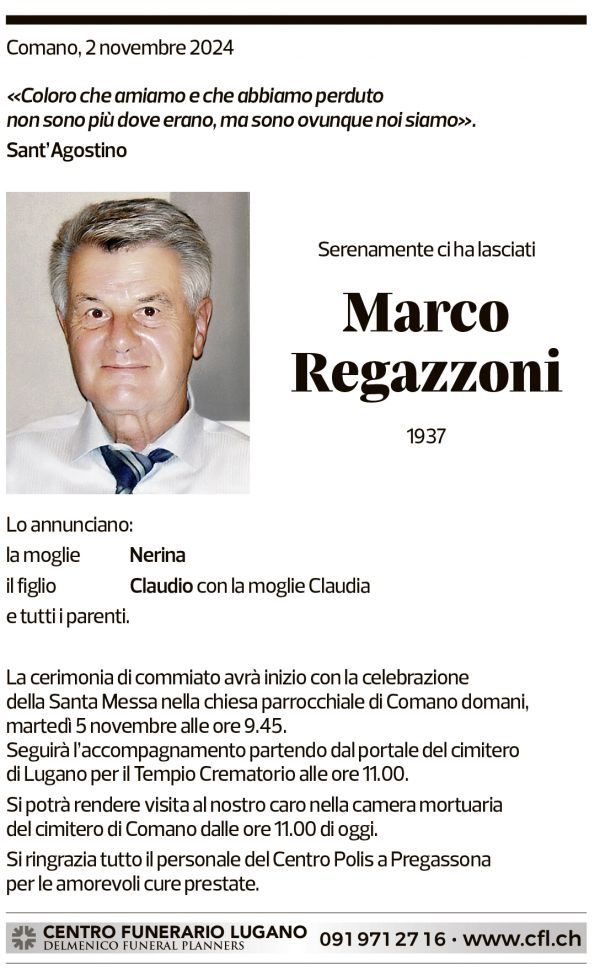 Annuncio funebre Marco Regazzoni