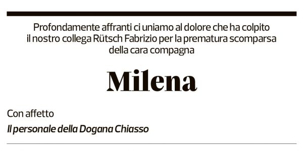 Annuncio funebre Milena Fenaroli