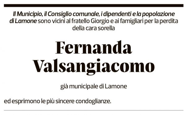 Annuncio funebre Fernanda Valsangiacomo