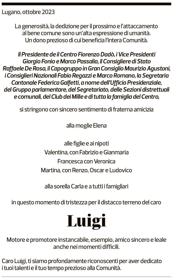 Annuncio funebre Luigi Soldati