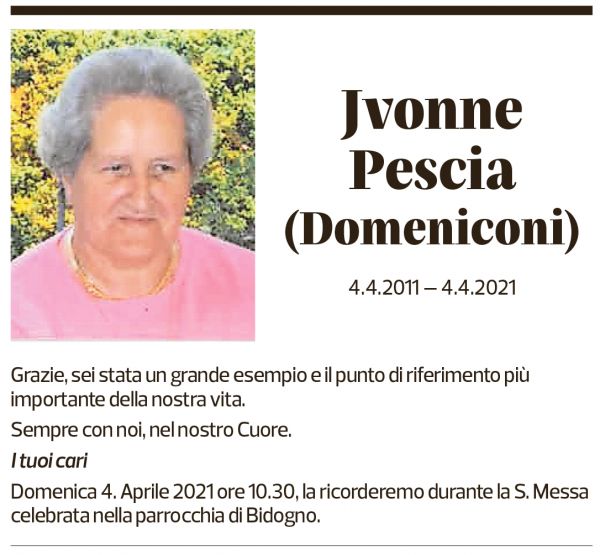 Annuncio funebre Jvonne Pescia