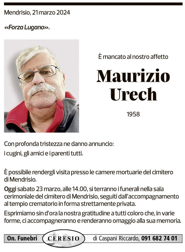 Annuncio funebre Maurizio Urech