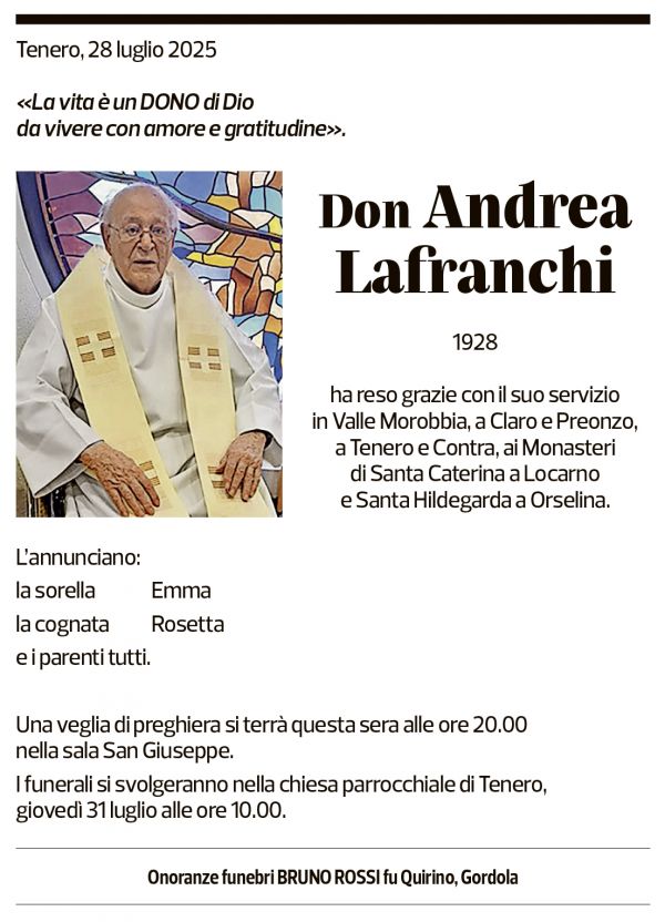 Annuncio funebre Andrea Lafranchi